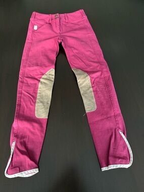 The Tailored Sportsman Girls Pink Riding Breeches with Beige Knee Patches